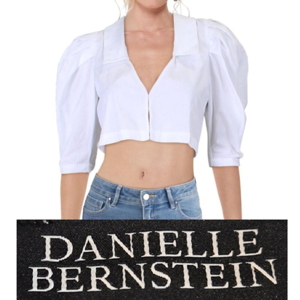 Danielle Bernstein Pleated Puff Sleeve Crop Top - size M